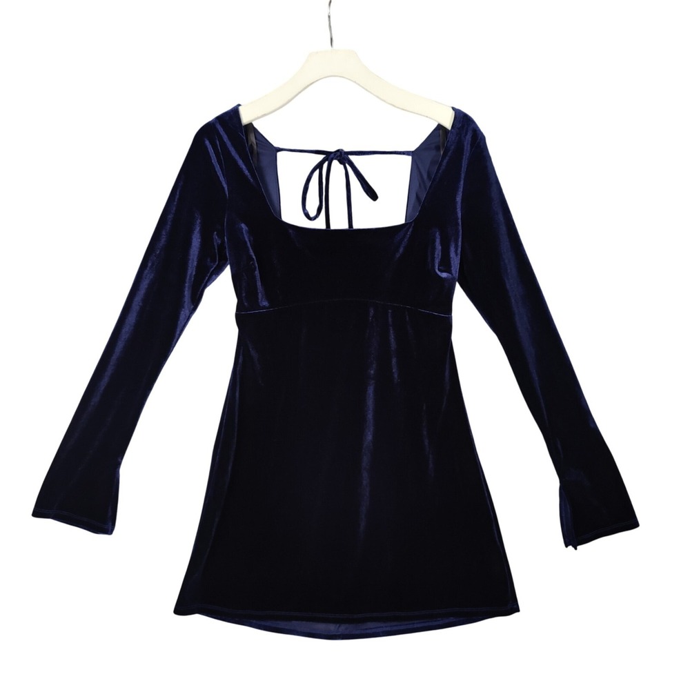 B. Smart Women Y2K Babydoll Velvet Mini Dress 7 Long Sleeve Party Vamp Goth Navy